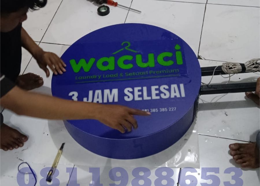neon box akrilik bulat custom laundry wacuci 3 jam selesai signage led akrilik premium